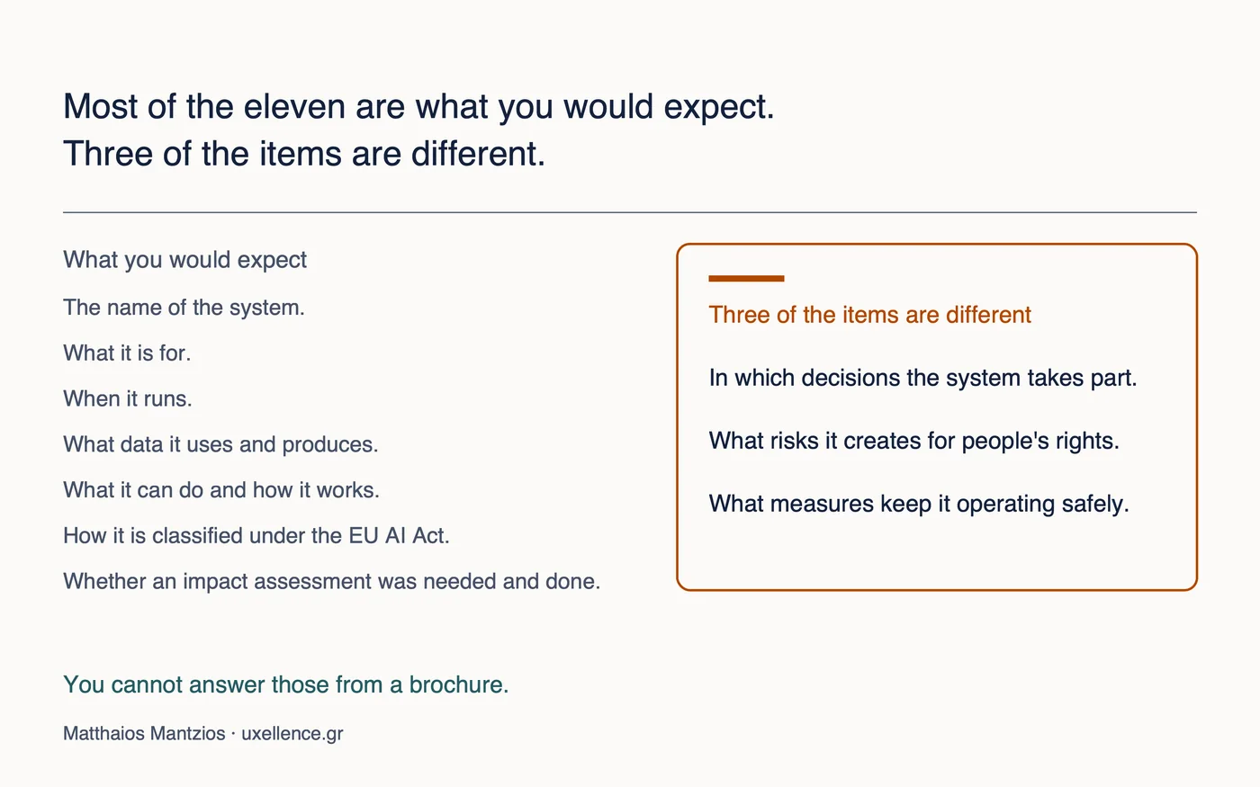 Seven declaration items an IT department can answer, beside the three different ones: decisions, rights, safe operation.