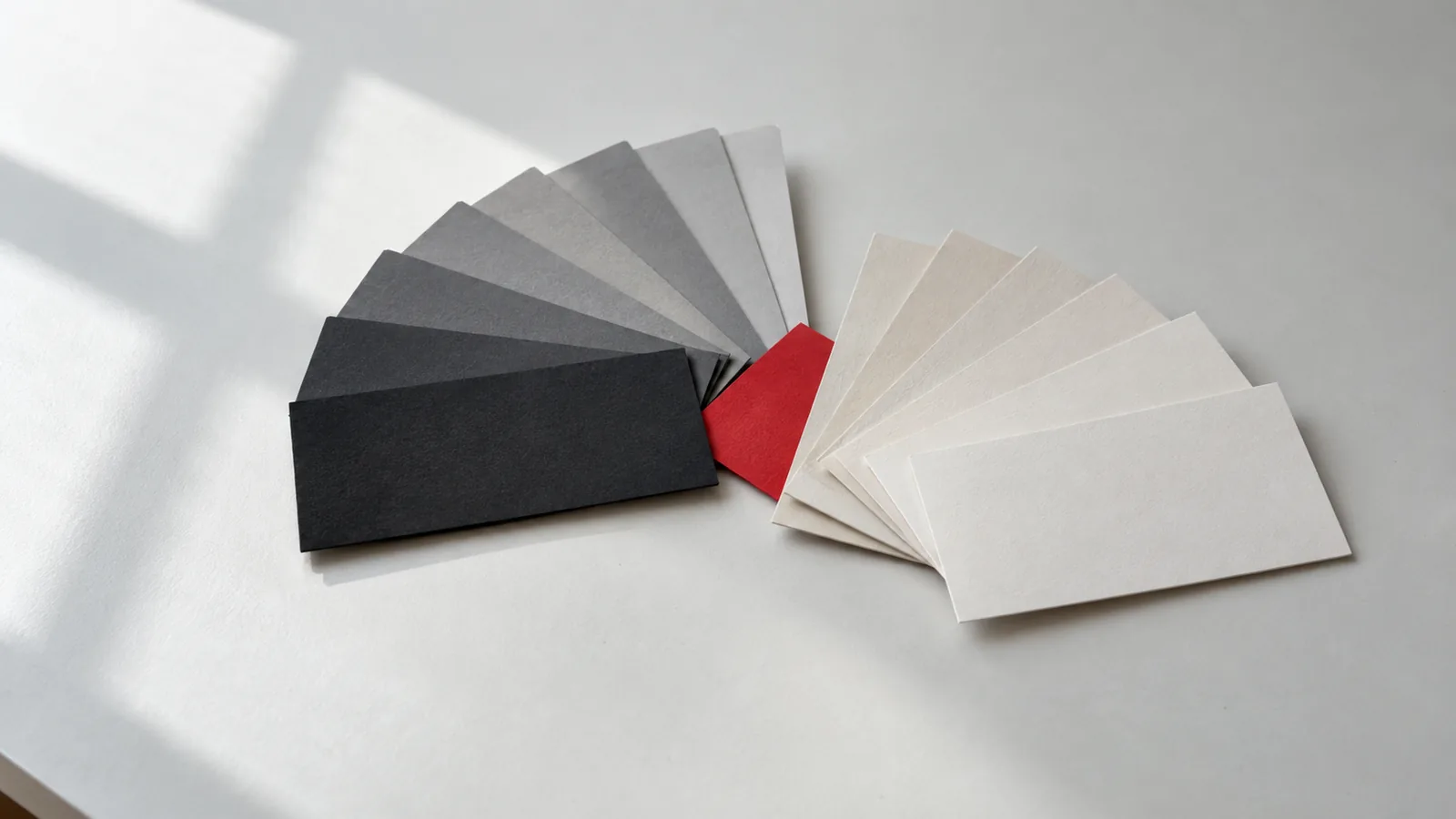 Two sets of colour swatches overlapping on a table.